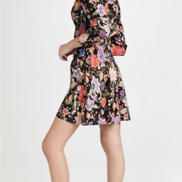 Rixo NWT Black Floral Long Sleeve Mini Dress 2 XXS Buttons Sold out Boho - Picture 5 of 16